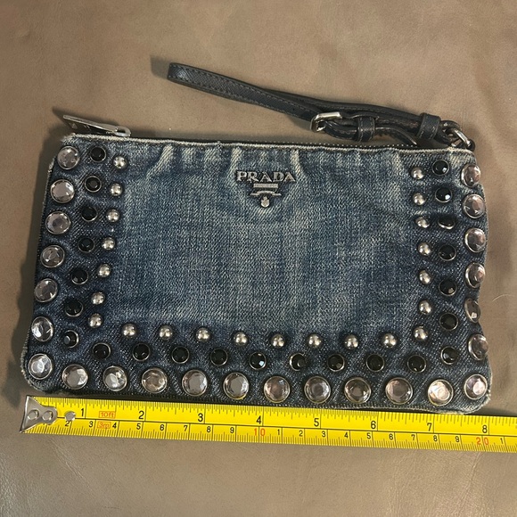 💥SOLD💥 PRADA Denim Borchie Wristlet Pouch Bag Authentic with COA cards receipt - Picture 16 of 17